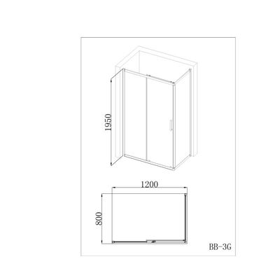 Milano Shower Cubicle  1200*800*1950 Gold (Bb-3G)-Rectangular Made In China